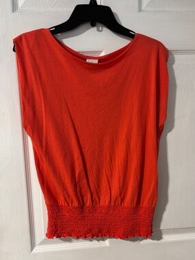A New Day Women’s Tangerine Orange Smocked-Hem Sleeveless Top